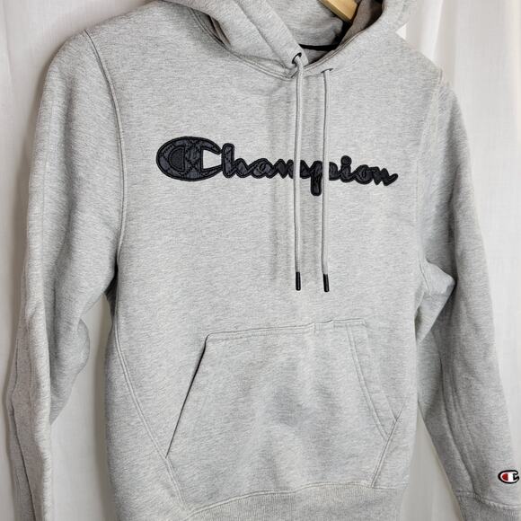Champion Heather Gray Hoodie with Black Quilted Logo, XS - Picture 5 of 9